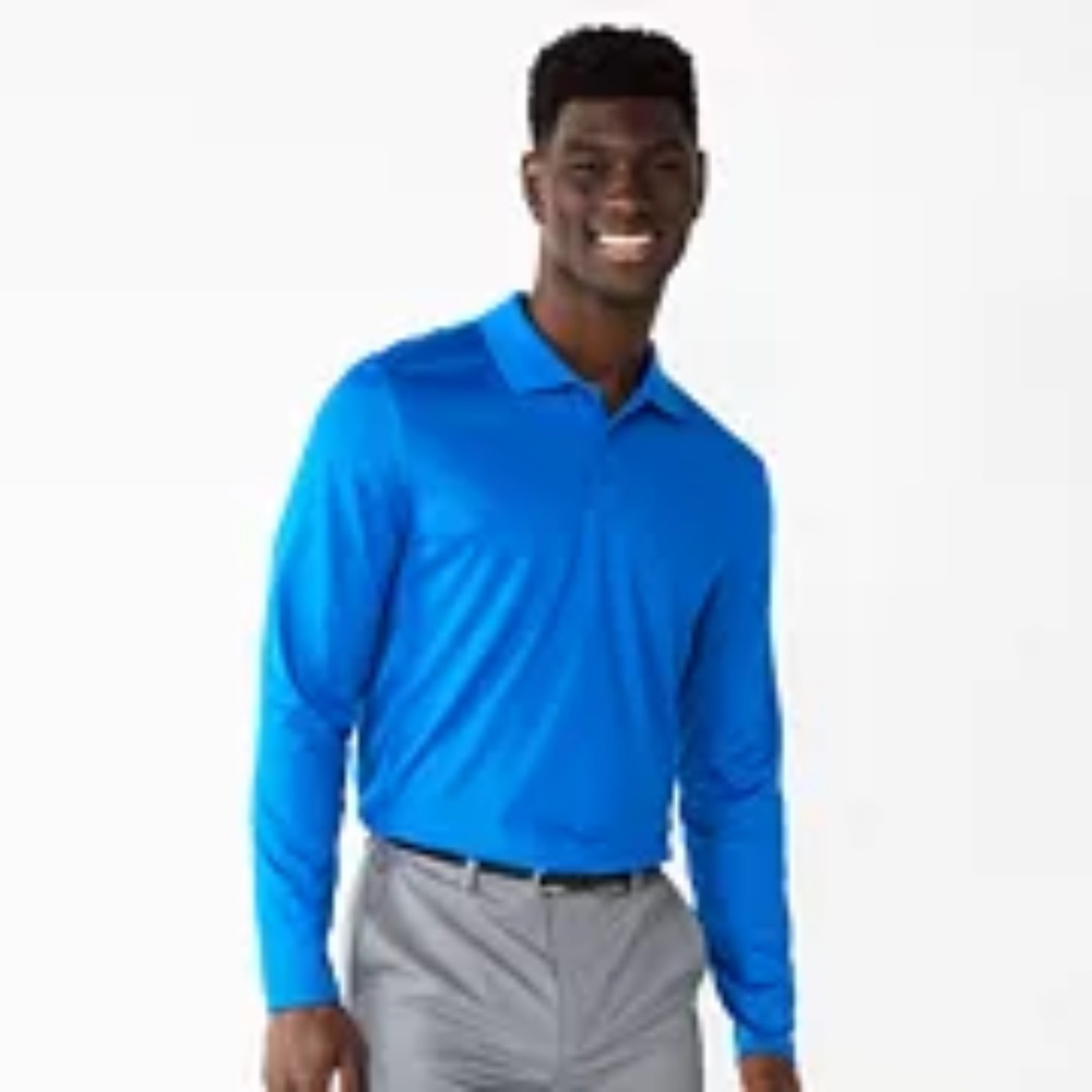 NEW Men's Long Sleeve Polo Polyester Dress Shirt Blue S Small